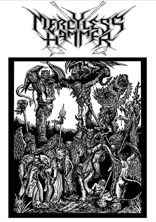 Demo MMXXII J-card: winged demons, impaled bodies and a procession of hooded figures under the band logo